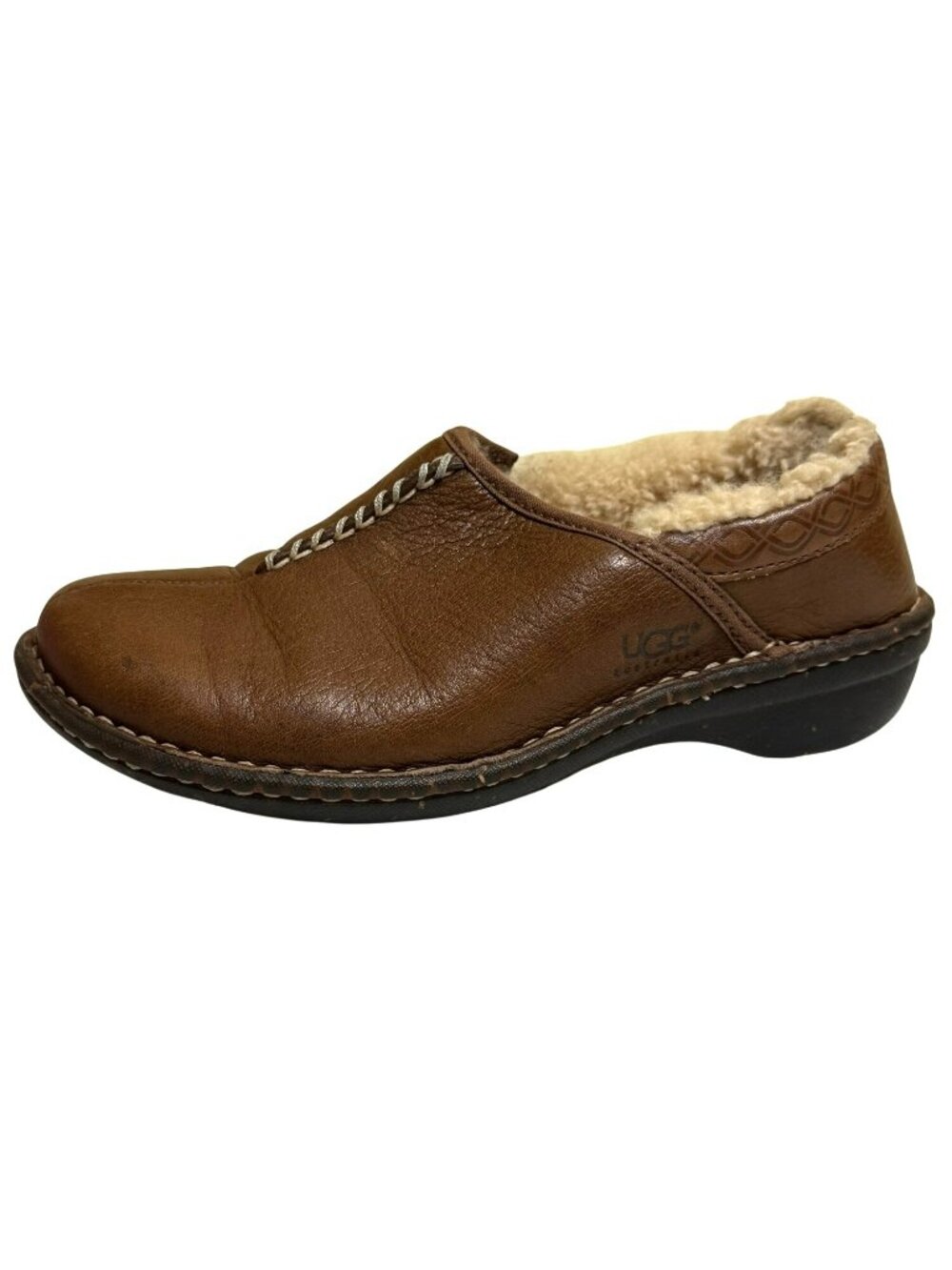 UGG Bettey Leather Clogs Brown Women’s Size 7 Slip-On Shearling Lining S/N 1928